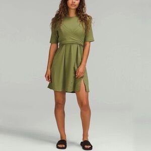 NWT Lululemon Pima Cotton Wrap-Front Bronze Green T-Shirt Dress Size 6